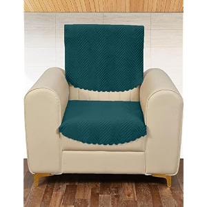 sparrow world premium quilted sofa cover set for 5 seater  3 and 2 seater slip covers  velvet panel teal green zig zak 1 seater