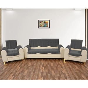 sparrow world solid color premium quilted sofa cover set for 5 seater sofa  3 seater and 2 seater sofa slip coversvelvet sofa panel grey zig zak 5 seaterarm