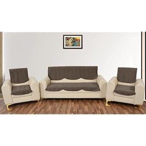 sparrow world premium quilted sofa cover set for 5 seater  3 seater and 2 seater slip covers  velvet panel brown zig zak