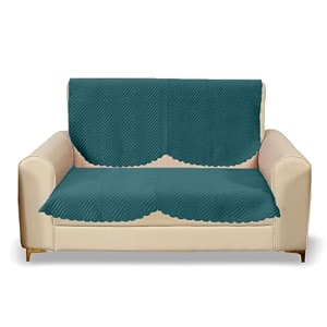 sparrow world premium quilted sofa cover set for 5 seater  3 seater and 2 seater slip covers  velvet panel teal green zig zak 2 seater