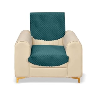 sparrow world premium quilted sofa cover set for 5 seater  3 seater and 2 seater slip covers  velvet panel teal green diamond 1 seater