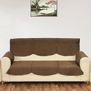 sparrow world premium quilted sofa cover set for 5 seater  3 seater and 2 seater slip covers  velvet panel brown diamond 3 seater arm