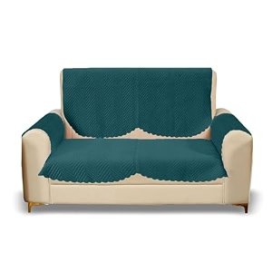 sparrow world premium quilted sofa cover set for 5 seater  3 seater and 2 seater slip covers  velvet panel teal green zig zak 2 seaterarm