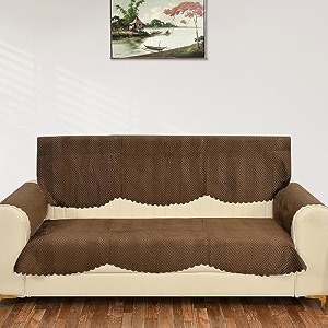 sparrow world premium quilted sofa cover set for 5 seater  3 seater and 2 seater slip covers  velvet panel brown zig zak 3 seaterarm