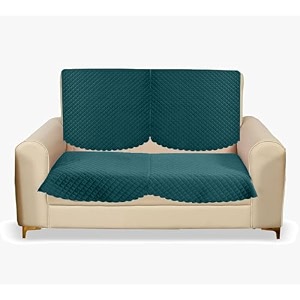 sparrow world premium quilted sofa cover set for 5 seater  3 seater and 2 seater slip covers  velvet panel teal green diamond 2 seater