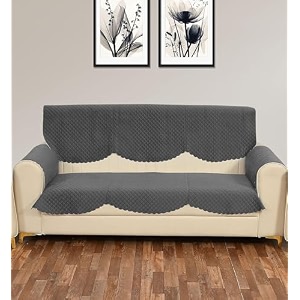 sparrow world solid color premium quilted sofa cover set for 5 seater sofa  3 seater and 2 seater sofa slip coversvelvet sofa panel grey diamond 3 seater