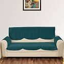 Sparrow World Premium Quilted Sofa Cover Set for 5 Seater | 3 Seater and 2 Seater Slip Covers | Velvet Panel (Teal Green Zig Zak 3 Seater+Arm)