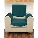 Sparrow World Premium Quilted Sofa Cover Set for 5 Seater | 3 and 2 Seater Slip Covers | Velvet Panel (Teal Green Zig Zak 1 Seater+Arm)