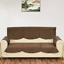 Sparrow World Premium Quilted Sofa Cover Set for 5 Seater | 3 Seater and 2 Seater Slip Covers | Velvet Panel (Brown Diamond 3 Seater +Arm)