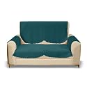 Sparrow World Premium Quilted Sofa Cover Set for 5 Seater | 3 Seater and 2 Seater Slip Covers | Velvet Panel (Teal Green Zig Zak 2 Seater+Arm)