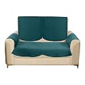 Sparrow World Solid Color Premium Quilted Sofa Cover Set for 5 Seater Sofa | 3 Seater and 2 Seater Sofa Slip Covers/Velvet Sofa Panel (Teal Green Diamond 2 Seater+Arm)