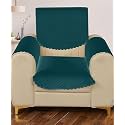 Sparrow World Solid Color Premium Quilted Sofa Cover Set for 5 Seater Sofa | 3 Seater and 2 Seater Sofa Slip Covers/Velvet Sofa Panel (Teal Green Diamond 1 Seater+Arm)