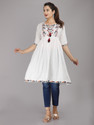 Sparsh Collection Embroidered Viscose Rayon A-line Kurta for Women (White)