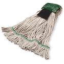 SPARTA Flo-Pac Acrylic Mop Head, Loop-Ended, Wide Band with 5" Green Band with Scrubber for Organized Cleaning, Medium, Natural