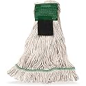 SPARTA Flo-Pac Acrylic Mop Head, Loop-Ended, Wide Band with 5" Green Band with Scrubber for Organized Cleaning, Medium, Natural, (Pack of 12)