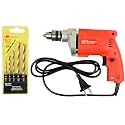 Spartan 10mm APED10A Advance 350W 2600RPM Electric Pistol Grip Corded Drill Machine | Drilling into Wood, Plastic, Glass & Metal For Home & Professional Use(Red, Pack of 1 with 5 Drill Bit Set)