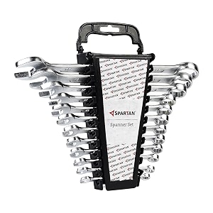 spartan 12-piece combination spanner set  carbon steel wrenches for home amp diy repairs  open jaw amp ring end design  rust-resistant chrome finish for daily maintenance silver