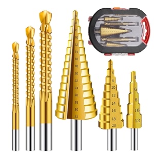 spartan 6 pcs titanium coated drill bit set high speed steel step drill bit 4-12mm  4-20mm  4-32mm and twist drill bits 3mm  6mm  8mm9mm for metalworking woodworking with storage box pack of 1