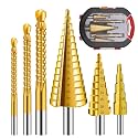 Spartan 6 Pcs Titanium Coated Drill Bit Set, High Speed Steel Step Drill Bit 4-12mm / 4-20mm / 4-32mm and Twist Drill Bits 3mm / 6mm / 8mm/9mm for Metalworking, Woodworking with Storage Box Pack of 1