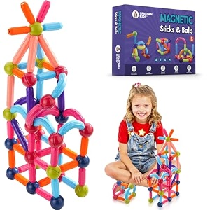 spartan kids magnetic building blocks for kids  32 pcs magnetic sticks amp balls  educational magnet toy  stem construction learning toys  brain devlopment activity for boys amp girls 3 years