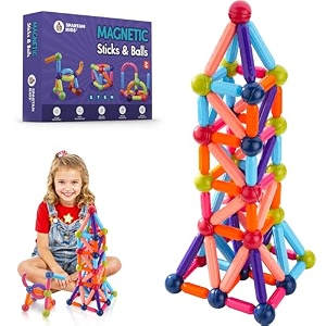 spartan kids magnetic building blocks for kids  64 pcs magnetic sticks amp balls  stem educational construction toy  magnet game  brain development learning toys for boys amp girls 3 years