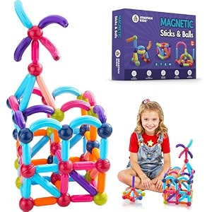 spartan kids magnetic blocks for kids  52 pcs magnetic sticks amp balls building blocks  magnet toy  stem educational construction toys  brain development  toys for boys amp girls 3 years