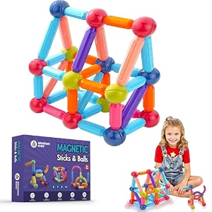 spartan kids magnetic blocks for kids  26 pcs magnetic sticks amp balls building blocks  magnet toy stem construction amp magnet building toys  brain development learning toy for boys amp girls 3 years