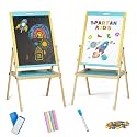 Spartan Kids Wooden Easel Board for Kids 3-in-1 Whiteboard,Blackboard & Drawing Board for Kids | Montessori Toys for 3-10 Year Old, Reversible Board, Magnetic Alphabet Set Included