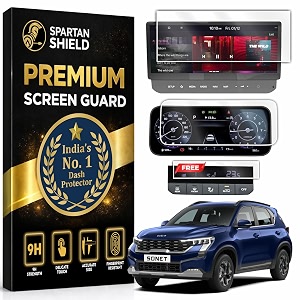 spartan shield 3 pack screen guard combo for kia sonet 2026 2024 - running  10-inch infotainment  10-inch instrument cluster  ac climate screen protector  precision fit for htx  gtx plus  x-line touchscreen display  anti scratch  water repellant  with complimentary installation kit  bubble free application  sonet 2025 car stereo accessories not tempered glass