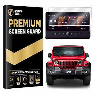 spartan shield screen guard for mahindra thar 2026 amp thar roxx 2024 - running  1025 inch infotainment display protector  precise fit for thar lxt rwd 4wd  thar rox mx1 mx3 mx5 ax3 l ax5 l ax7 l 4x2 4x4 variants  anti scratch  water resistant  hd clear  car stereo touchscreen accessories not tempered glass 