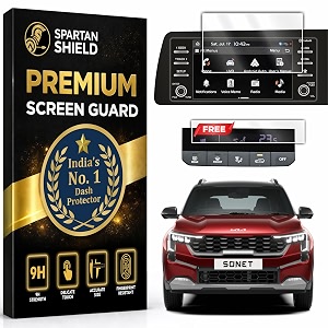 spartan shield screen guard combo for kia sonet 2026 2024 - running  8-inch infotainment  ac climate screen protector  precision fit for htk  htk  htx touchscreen display  anti scratch  water repellant  with complimentary installation kit  bubble free application  sonet 2025 car stereo accessories not tempered glass