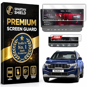spartan shield 2 pack screen guard combo for kia sonet 2026 2024 - running  10-inch infotainment  ac climate screen protector  precision fit for htx  gtx plus  x-line touchscreen display  anti scratch  water repellant  with complimentary installation kit  bubble free application  sonet 2025 car stereo accessories not tempered glass