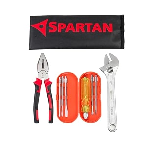 spartan 3 piece hand tool kit with 8 inch combination plier 10 inch adjustable wrench and 5 in 1 screwdriver set  multipurpose home repair tools for diy electrical and household use