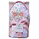 Spasilk Hooded Bath Towel and Washcloths Set for Newborns, 1 Soft Terry Baby Towel and 3 Baby Washcloths, Baby Essentials, Ideal, One Size, Pink Butterfly