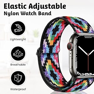1 band stretchy loop solo compatible with apple watch band 38mm 40mm 41mm 42mm 44mm 45mm women men adjustable comfortable soft nylon elastic braided strap wristbands for iwatch series 87654321se