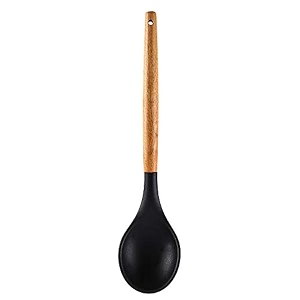 woodtula silicone ladle spoon wooden handle seamless nonstick kitchen soup ladle bpa-free amp heat resistant up to 445f silicone kitchen cooking utensils baking 315 cm black