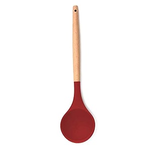woodtula silicone ladle spoon wooden handle nonstick kitchen ladles bpa-free amp heat resistant up to 445f silicone kitchen cooking utensils baking tool 315 cm