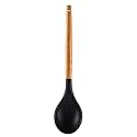 Woodtula Silicone Ladle Spoon, Wooden Handle Seamless Nonstick Kitchen Soup Ladle, BPA-Free &amp; Heat Resistant up to 445°F, Silicone Kitchen Cooking Utensils Baking 31.5 cm Black