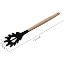 Woodtula Silicone Pasta Fork Food Grade Noodle Spoon Heat Resistant up to 445°F with Natural Wooden Handle, BPA Free, Spaghetti Strainer &amp; Server Spoon 31.5 cm Black