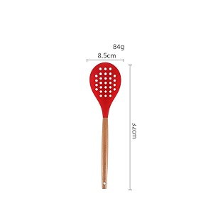 woodtula silicone skimmer spoon wooden handle seamless nonstick bpa-free amp heat resistant up to 445f kitchen strainer spoon pasta spaghetti noodles and frying 32 cm red