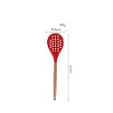 Woodtula Silicone Skimmer Spoon, Wooden Handle Seamless Nonstick BPA-Free & Heat Resistant up to 445°F, Kitchen Strainer Spoon Pasta Spaghetti Noodles and Frying 32 cm Red