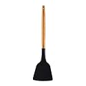 Woodtula Silicone Spatula Turner Heat Resistant up to 445°F, Wooden Handle Flexible Non-Stick Non-Scratch Spatula, for Flipping Eggs, Burgers, Pancake, Omelet, Crepes and More 32 cm Black