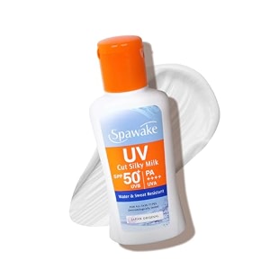 spawake uv cut silky milk sunscreen spf 50 pa  no white cast sweat amp water-resistant  lightweight amp non-sticky formula high sun protection