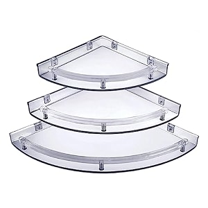 spazio corner shelf super clear  unbreakable transparent bathroom shelves  multipurpose use size 7 inch 9 inch 11 inch - set of 1 3 pieces