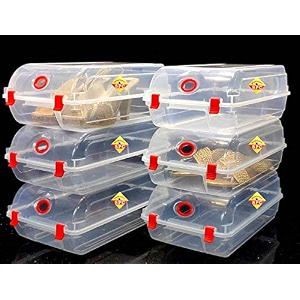 spc multipurpose stackable shoes sandals heels sneakers rectangular footwear storage organiser container with lid clear large - pack of 6 plastic