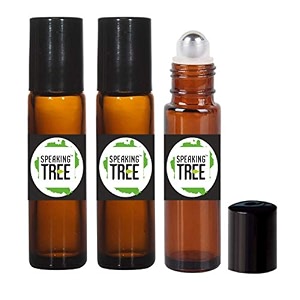 speaking tree 10ml premium empty refillable reusable roll on glass bottles for essential oils diy perfumes cosmetics blends - set of 3 black cap