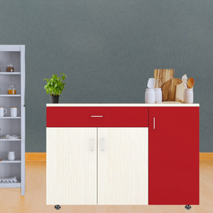speciality panels 3 door with drawer storage unit with 10 years guarantee against borer  termites engineered wood kitchen cabinet finish color - white  red pre-assembled