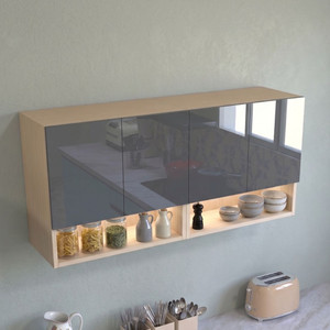 speciality panels 4 door mirror glossy handless shutter shelf free installation by brand engineered wood crockery cabinet