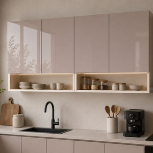 speciality panels 4 door mirror glossy uv resistant handless shutter free installation by brand engineered wood crockery cabinet