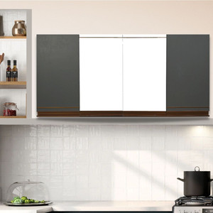 speciality panels 4 door modular wall mounted multipurpose storage unit with g profile handle engineered wood kitchen cabinet finish color - grey  milky white pre-assembled
